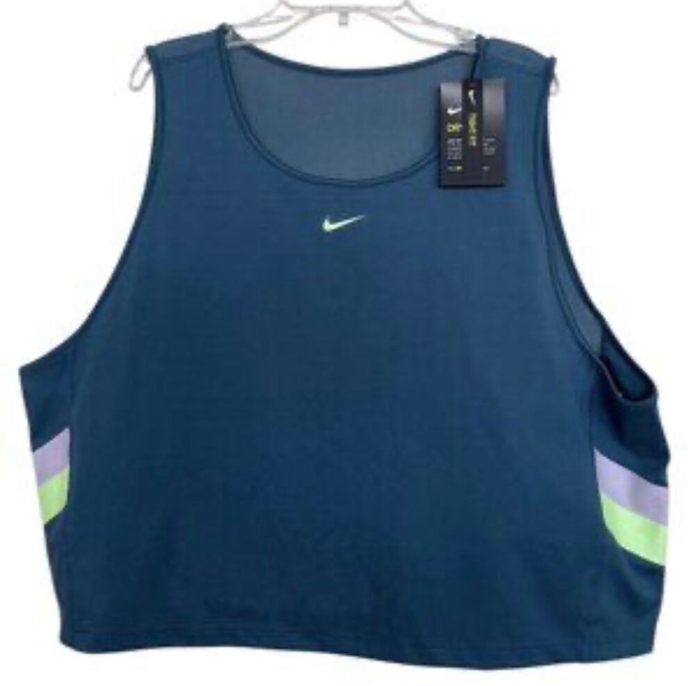 Nike Dri-FIT Women's Colorblock Cropped Training Tank Top Blue Size 2X Plus NWT